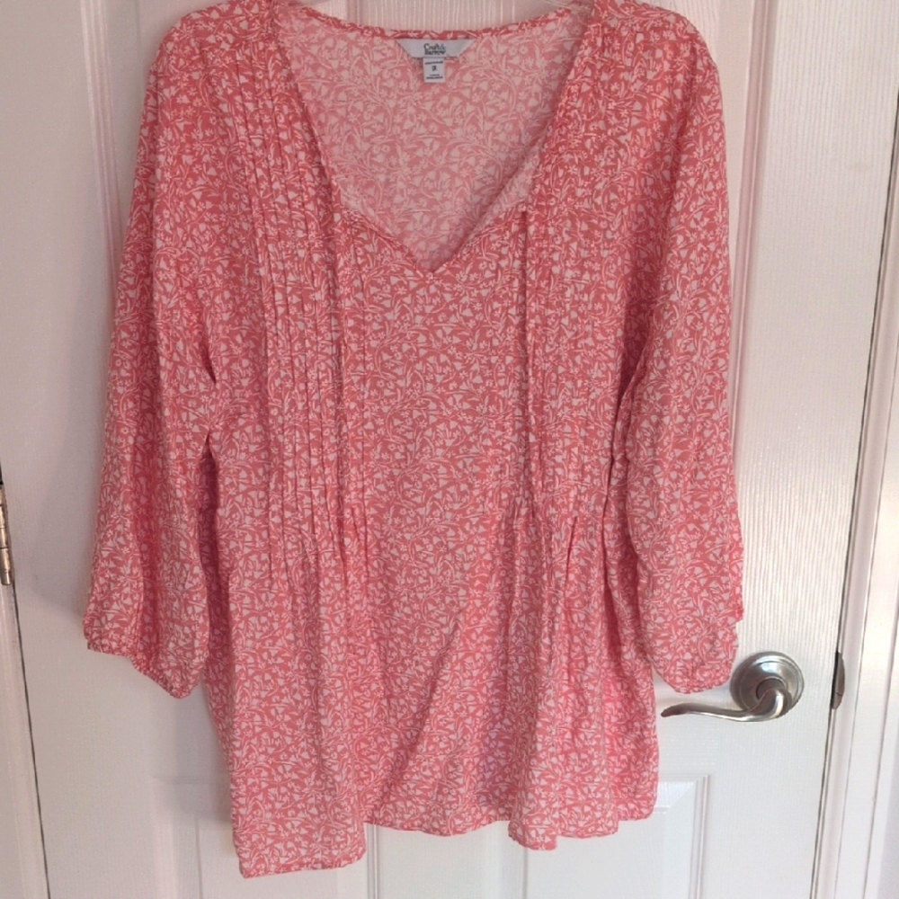 Croft & Barrow 3/4 Sleeve Coral Floral Blouse - 1X